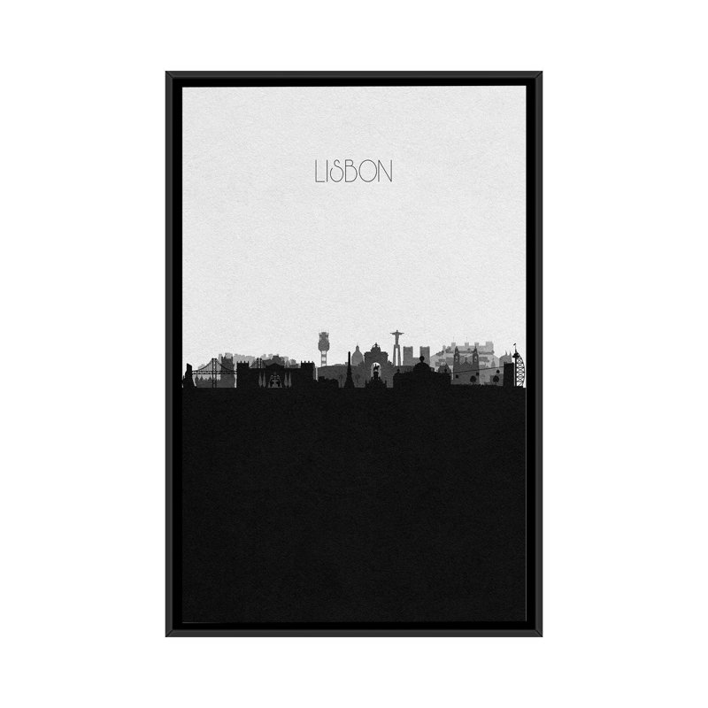 Lisbon, Portugal City Skyline 1 Piece Single Picture Frame and Floater Frame Wall Art on Canvas