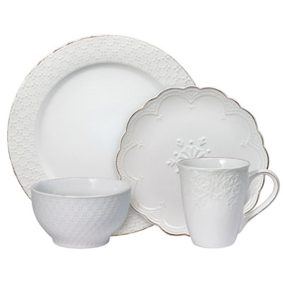 Pfaltzgraff French Lace 16-piece Stoneware Dinnerware Set, Service For 4 In White