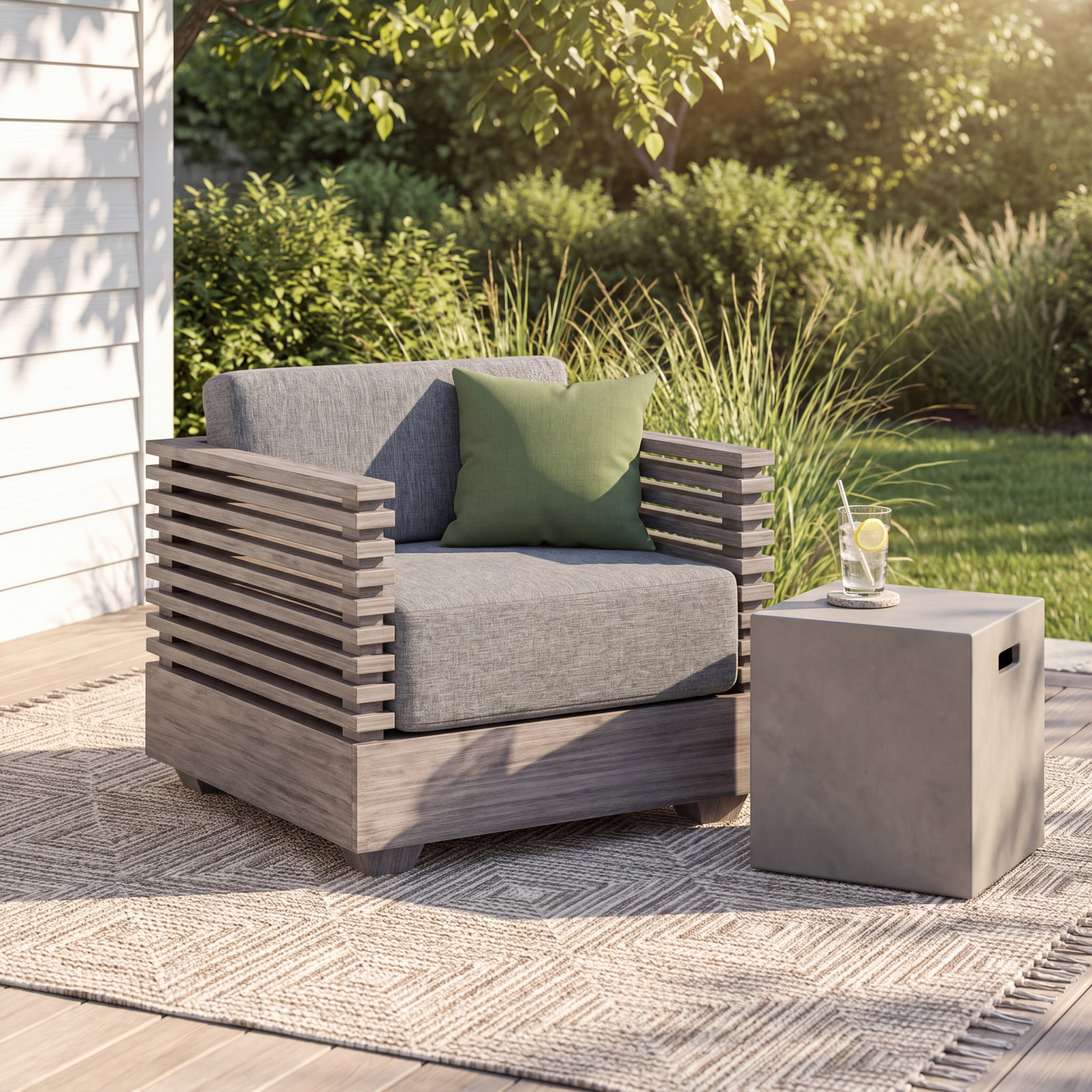 Fritz Wood Outdoor Lounge Chair, Grey Performance