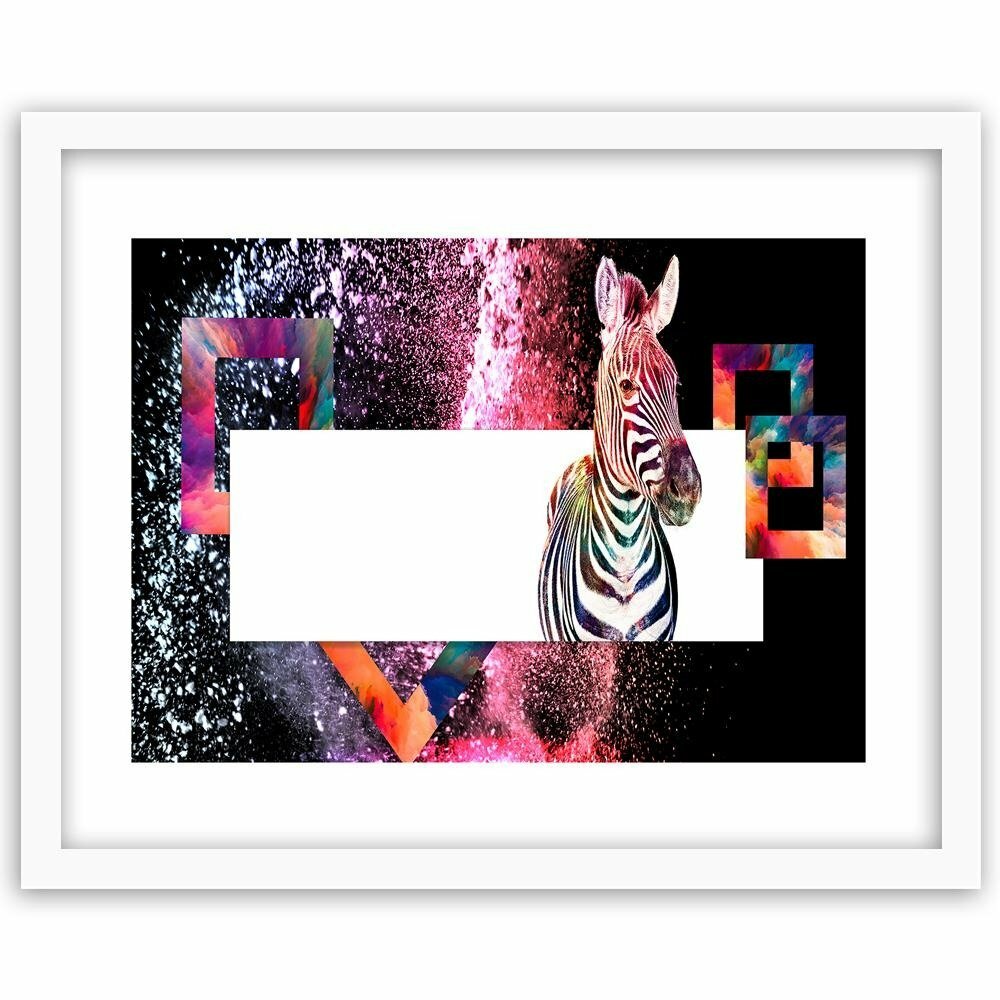 Gerahmter Grafikdruck Farbenfrohes Zebra 2