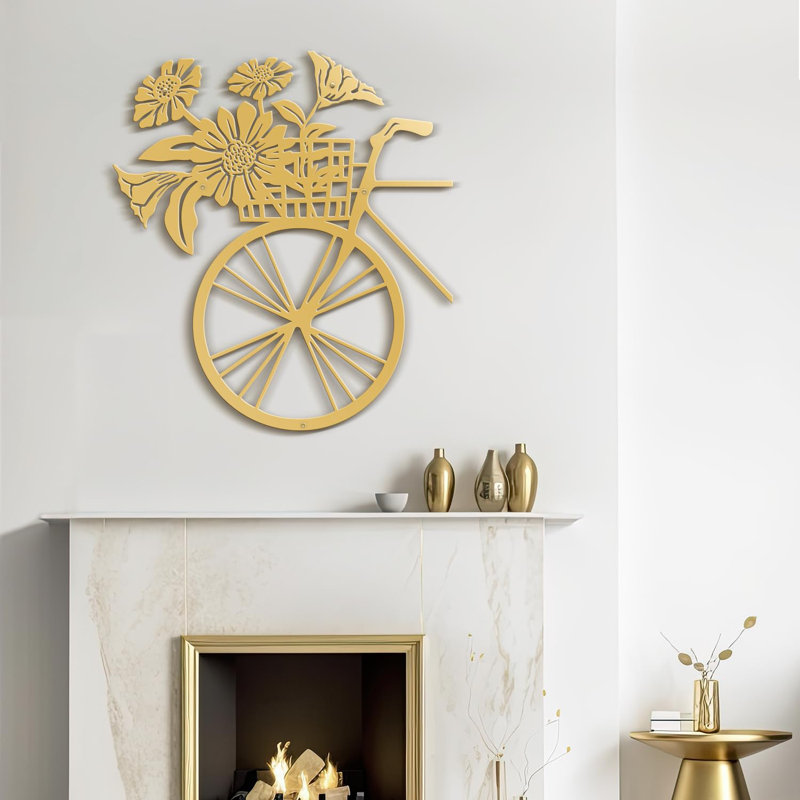 Décoration florale en métal, H 18 po x l 16,22 po x P 0,05 po, Doré