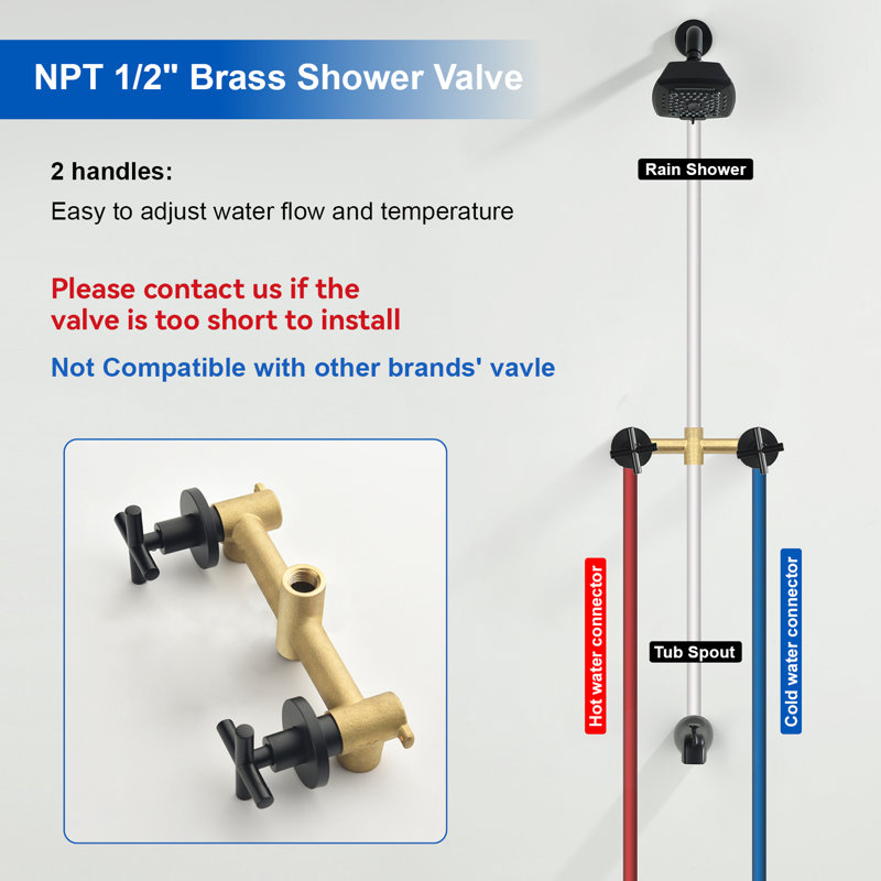 2 Handle Shower Faucet Set With Tub Spout 6-spray Shower Head And Handle Set Shower Trim Kit With Rough-in Valve Bathroom Shower Faucet Valve Trim Kit