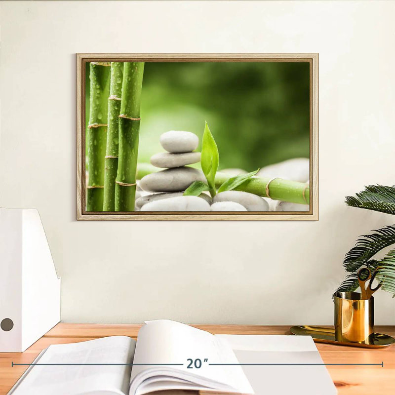 Pierres et bambou, Cadre flottant en bois naturel, 13 po x 9 po