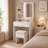 Amisted Small Makeup Vanity with LED Mirror & Outlets, Storage Drawers and 3 Shelves, Storage Stool, Bedroom-1630125949