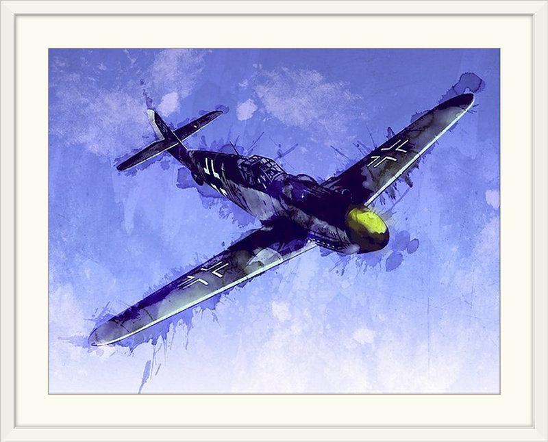 «Messerschmitt Bf 109» par Deschamps, impression, H 35 po x l 44 po x P 1 po, Cadre blanc