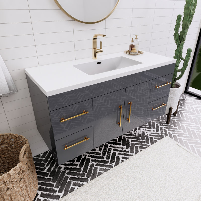 Spring Single Bathroom Vanity with Acrylic Top, Gloss Gray