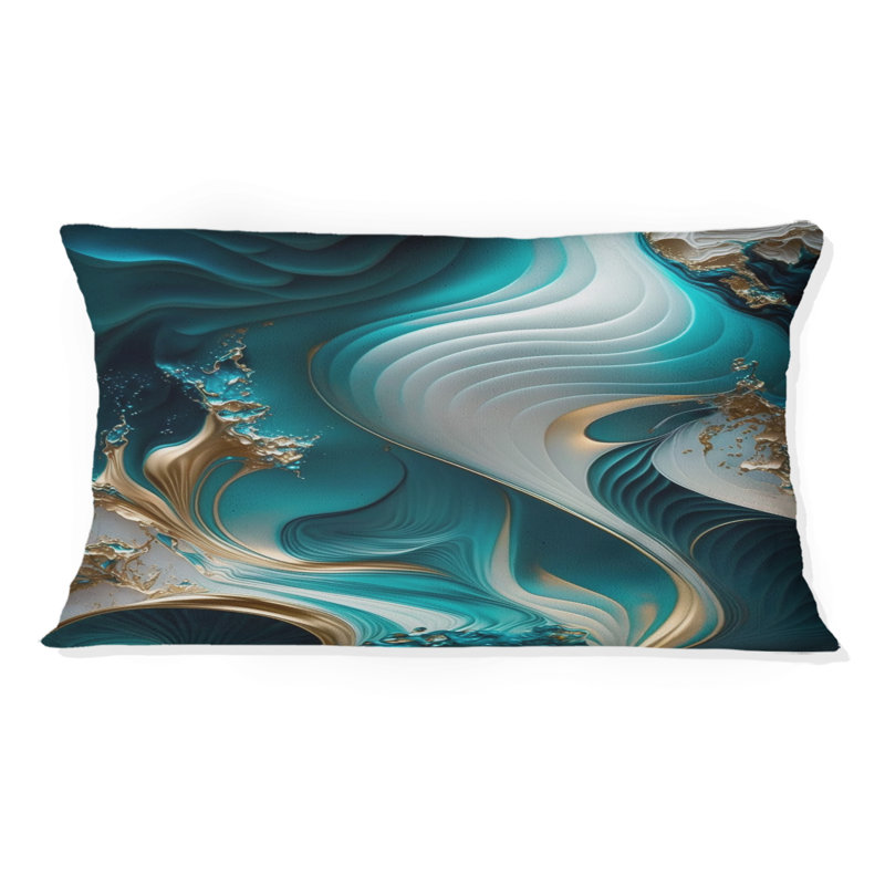 Coussin décoratif abstrait à motif géométrique abstrait turquoise II