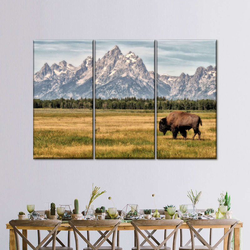 Bull Bison In Grand Teton, reproduction d'art sur toile, H 24 po x l 38 po x P 1,25 po