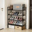 Étagère à chaussures étroite à 4 niveaux pour le couloir d'entrée ou le rangement de la chambre à coucher, conception facile à assembler et peu encombrante avec tablettes réglables