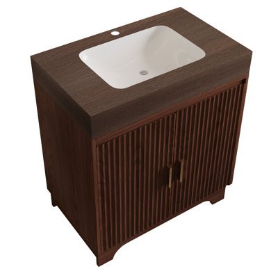 30" Freestanding Sintered Stone Countertop Bathroom Vanity with Ceramic Sink
