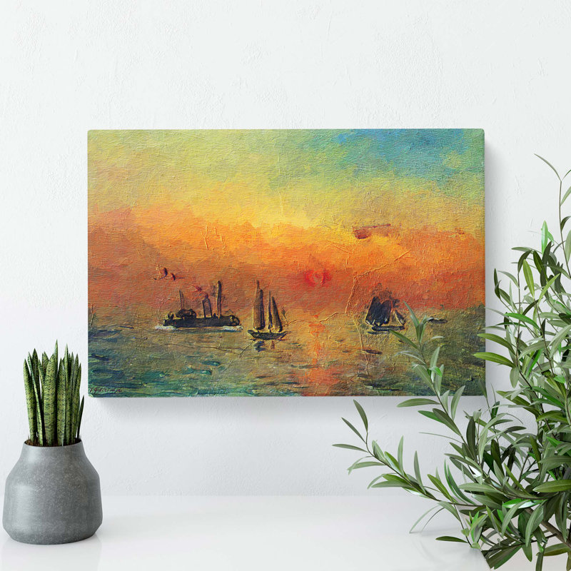 Sunrise in a Port by Fujishima Takeji - Wrapped Canvas, 35.6 cm H x 50.8 cm W