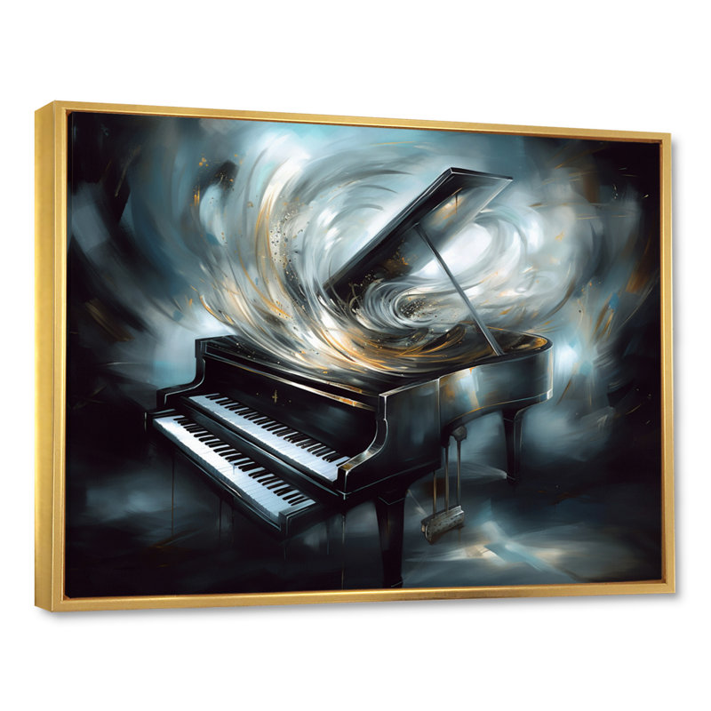 Piano abstrait I - musique, impressions sur toile, Cadre flottant doré, H 12 po x l 20 po x P 1 po