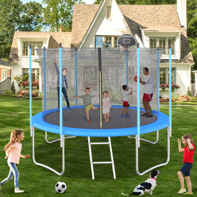 SUMIJ 10FT Tranpoline for Kids with Safety Enclosure Net Recreational Tranpoline for Adults ASTM Approval Backyard Outdoor Tranpoline with Basketball Hoop