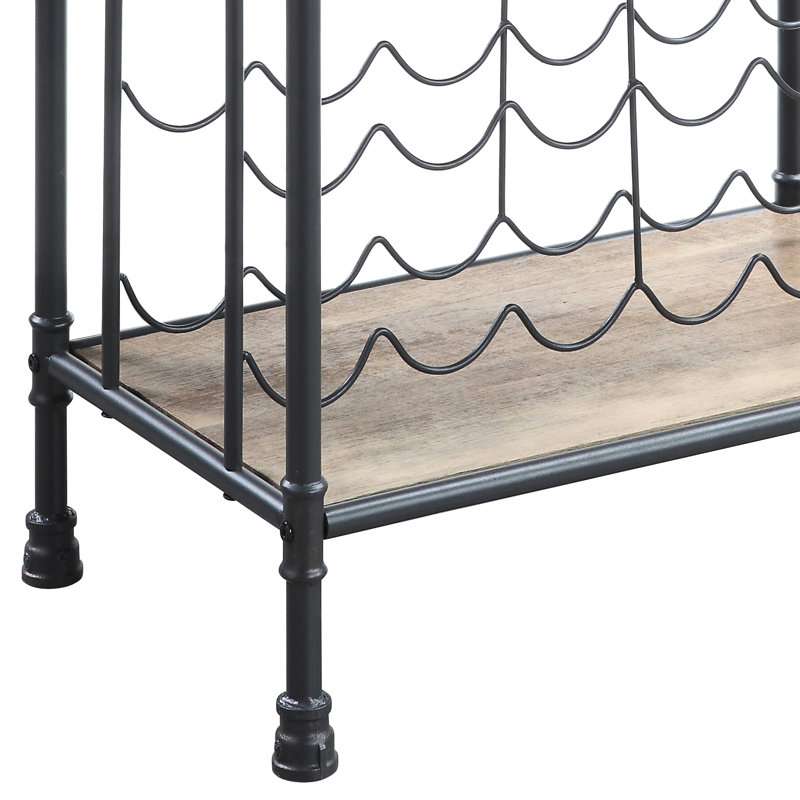 Rangement à vin en chêne antique et gris sable, 3 supports industriels, capacité de 18, porte-gobelet, rangement pour bar et cuisine embellit la maison, peut contenir 18 bouteilles, renforce
