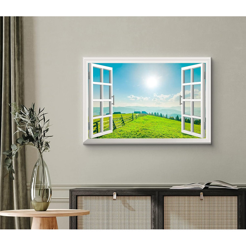 «Window View Landscape Green Forest Meadow Nature Wilderness», reproduction sur toile, H 24 po x l 36 po x P 1,5 po