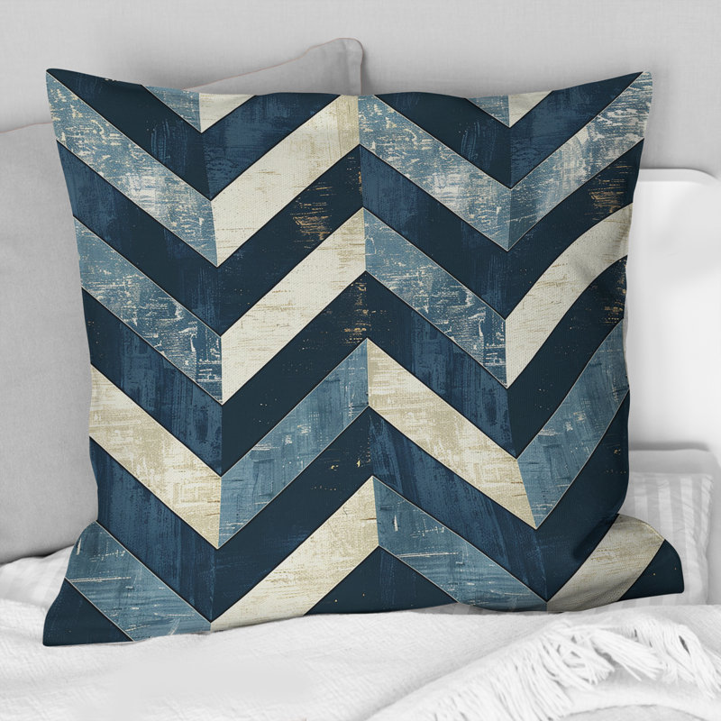 Blue Chevron Glam I - Coussin décoratif transitionnel, H 16 po x l 16 po