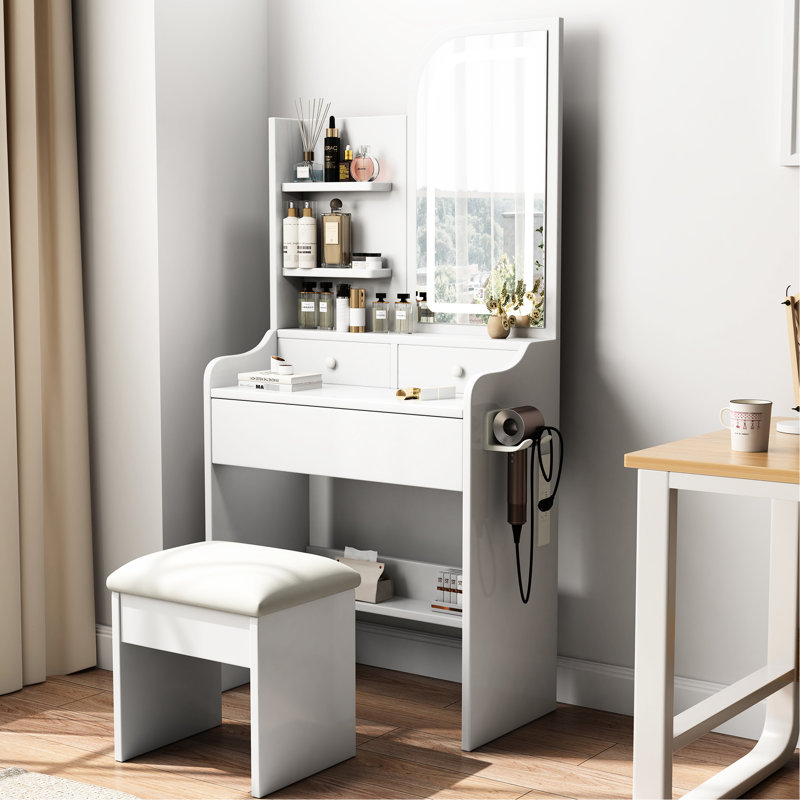 Meuble-lavabo blanc avec miroir et lumières