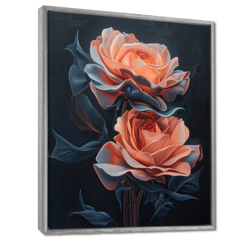Ora rose gris Midnight Rose Elegance - Roses, art mural encadré, H 20 po x l 12 po, Reproduction avec cadre flottant