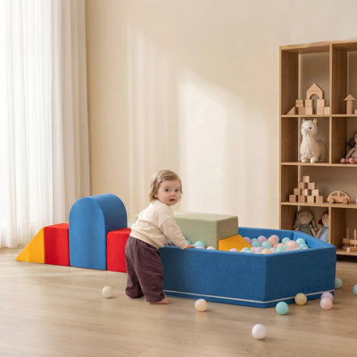 House-Shaped Ball Pit for Toddlers, Soft Memory Foam Baby Playpen, Kids Ball Pool with Removable Cover for Indoor Outdoor Use,Blue