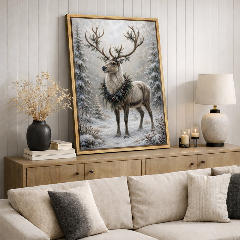 Renne de Noël, vacances d'hiver, photos de salon, impression sur toile encadrée, impression numérique, Cadre naturel