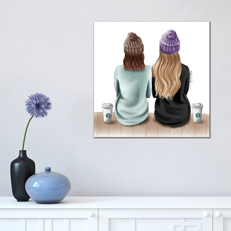 Besties & Starbucks Drinks by Elza Fouche - Wrapped Canvas Painting, 45.72 cm H x 45.72 cm W