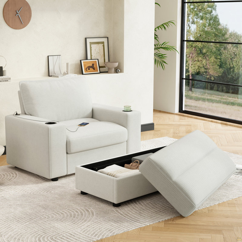 Méridienne surdimensionnée de 42,8 po avec repose-pieds avec rangement, Beige