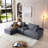 Modular Sectional Sofa With Deep Seat, Corduroy Fabric, Cup Holders, USB Ports, And Storage Box, Sleeper Sofa With Movable Ottoman, No Assembly Required, Grey-1354121309