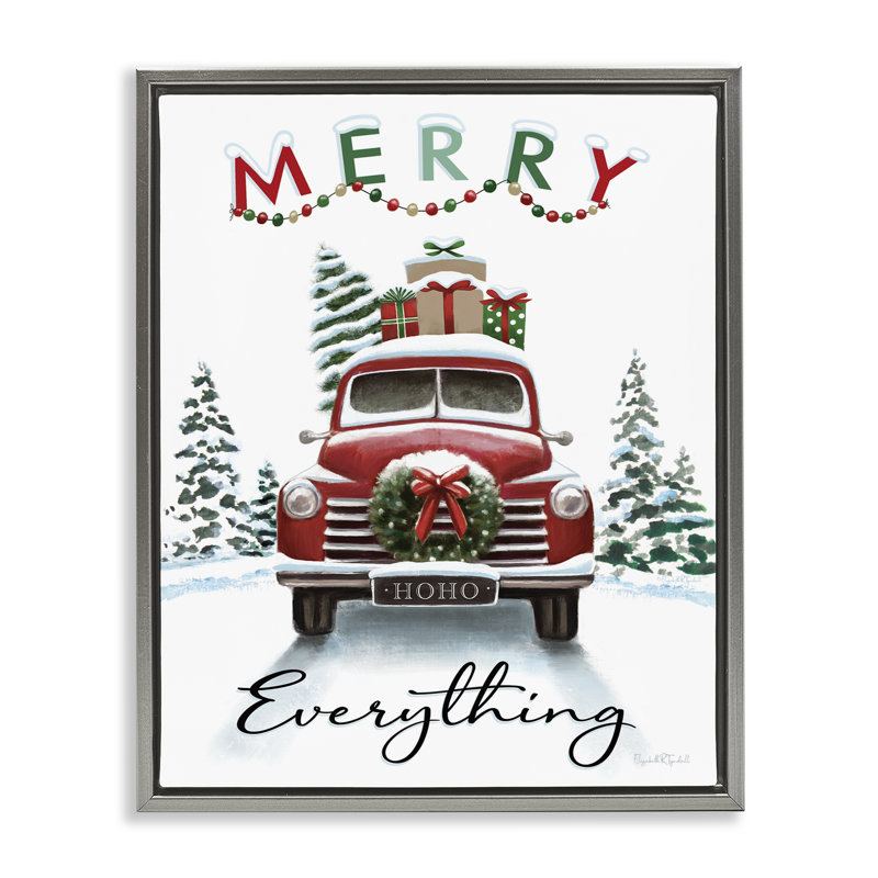 Art mural sur toile «Merry Everything Gift Car» par House Fenway, H 21 po x l 17 po, Cadre flottant gris lustré