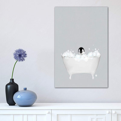Penguin Blue Bath by Leah Straatsma - Wrapped Canvas Print