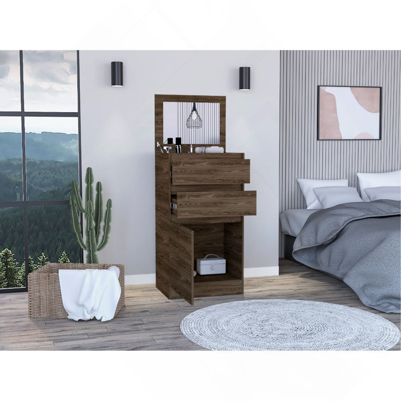 Commode 2 tiroirs Cassel noyer foncé, Brun