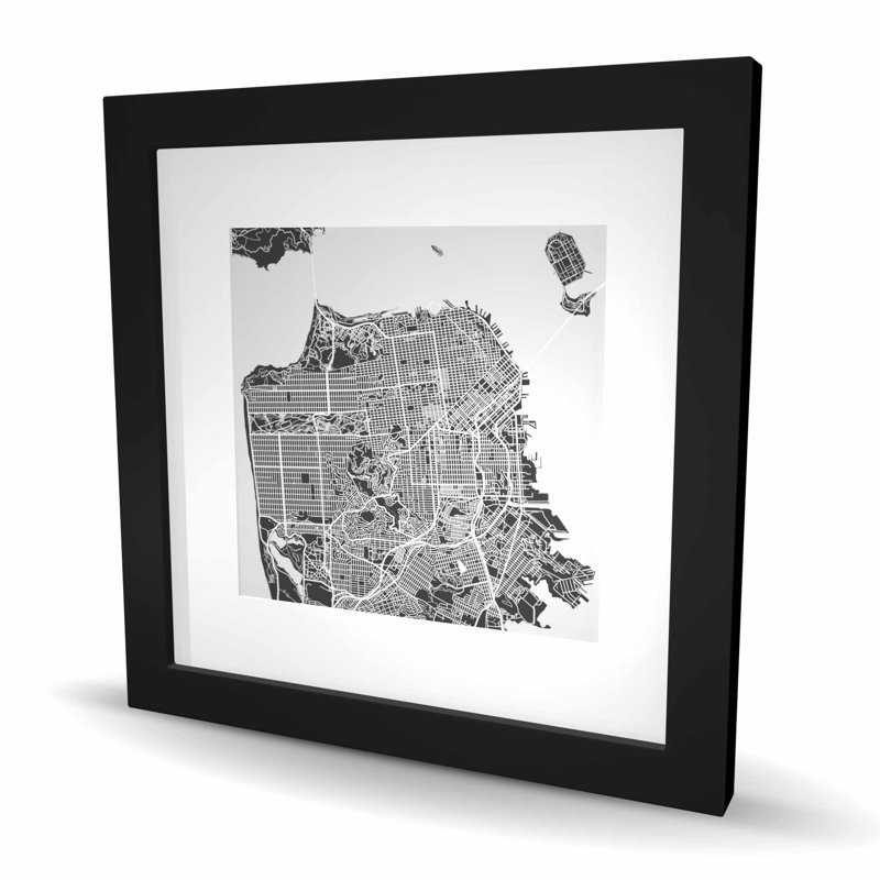 San Francisco City Plan - Gray Places, reproduction encadrée, Noir, H 16 po x l 16 po