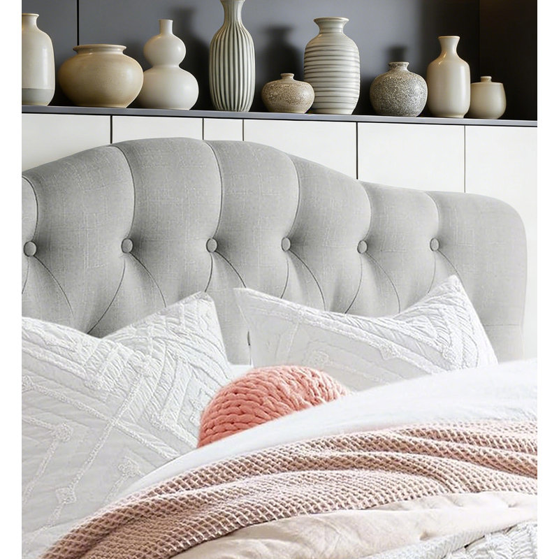 Tête de lit capitonnée tapissée à oreilles, tête de lit en bois massif avec pieds en bois, tête de lit à hauteur réglable de 47 po à 63 po, tête de lit en tissu au design moderne