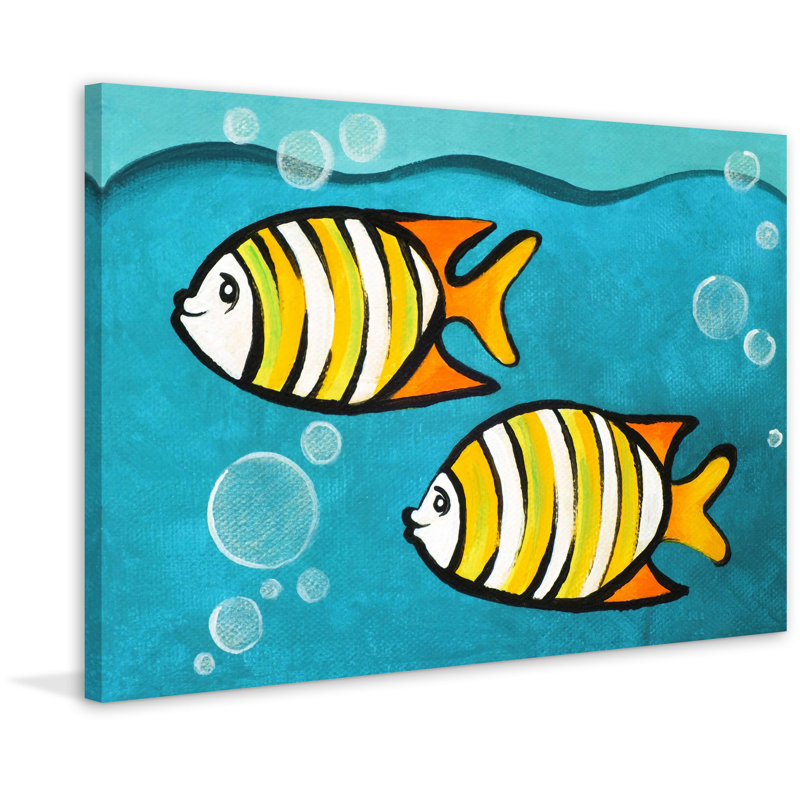 « two fish » par nicola joyner, reproduction d’art sur toile, H 24 po x l 36 po x P 1,5 po