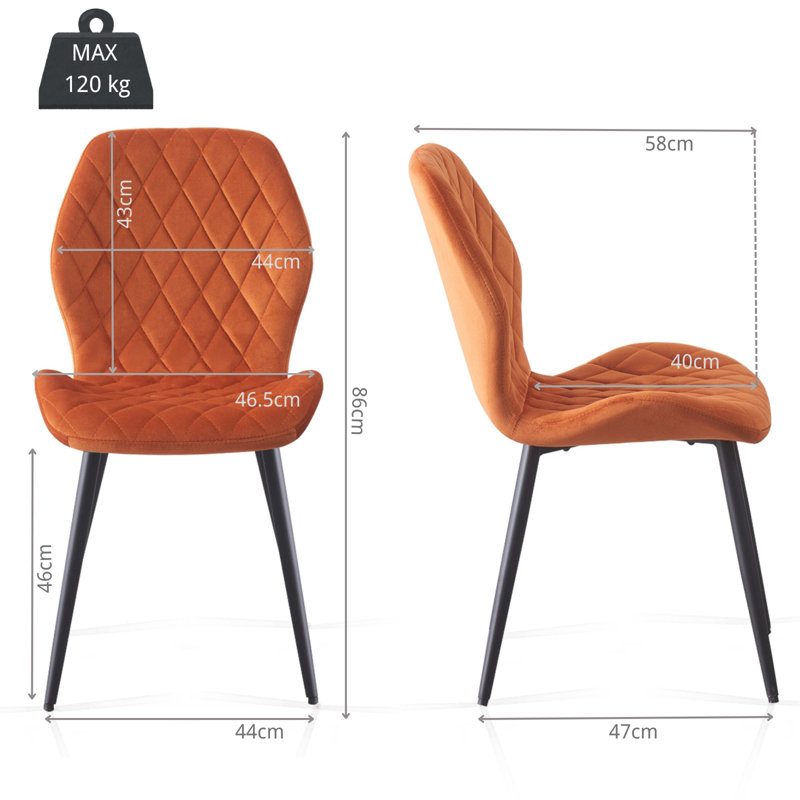 Norred Velvet Dining Chairs Upholstered seat, Orange
