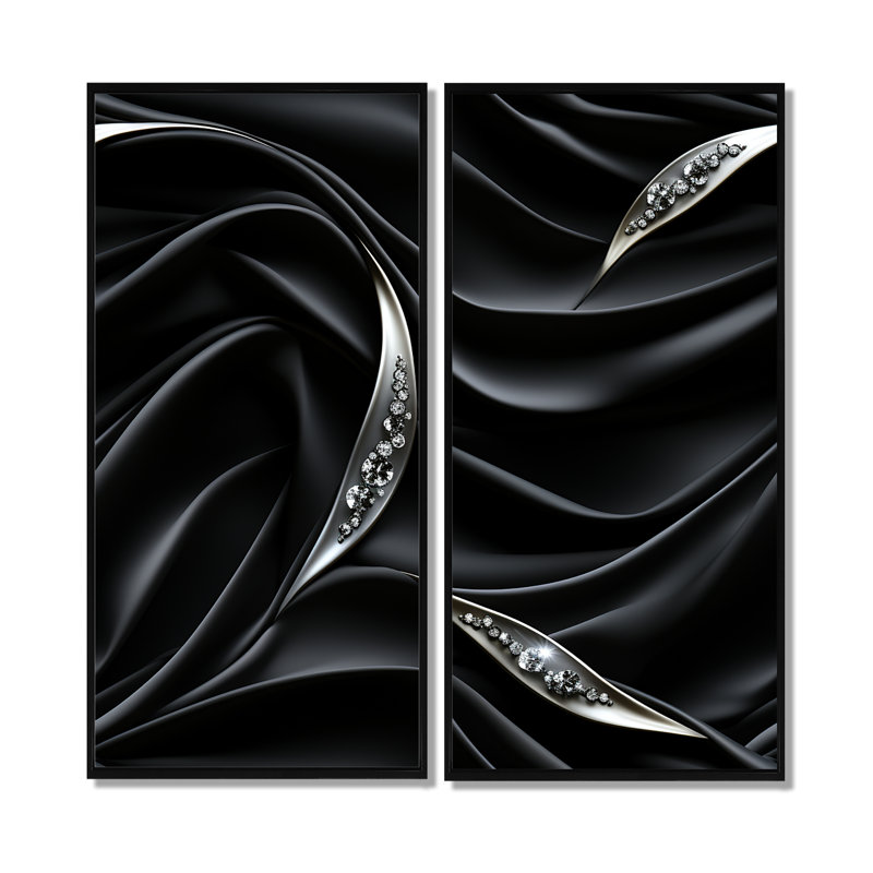 Deep Black Silver Elegance - Gold Modern Wall Art, 32" H x 32" W, Black, Floater Framed Print