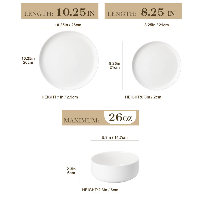 24 Piece Porcelain China Dinnerware Set - Service for 8 
