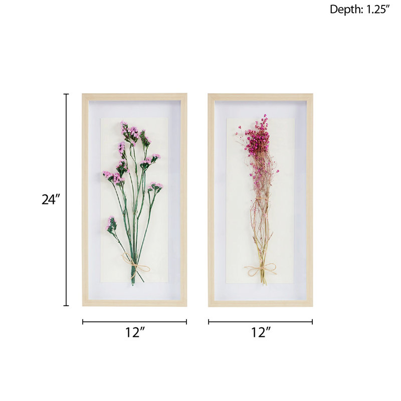 Natural Wood Frame Dried Flower Shadow Box Wall Art Set