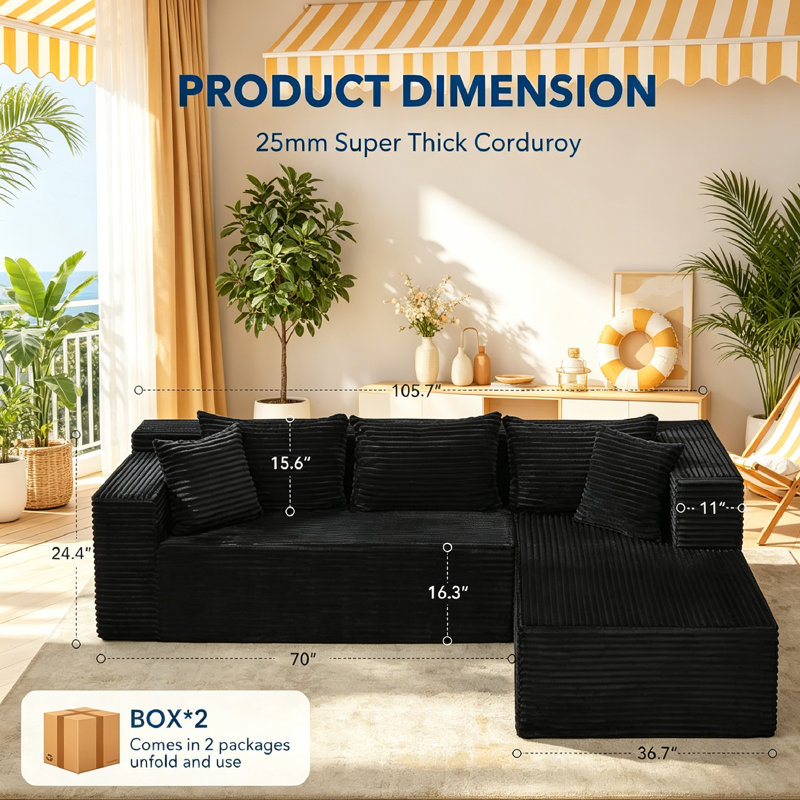4 Seater Corduroy Sectional