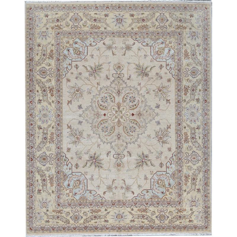 Wool Oriental Area Rug in Beige/Light Blue
