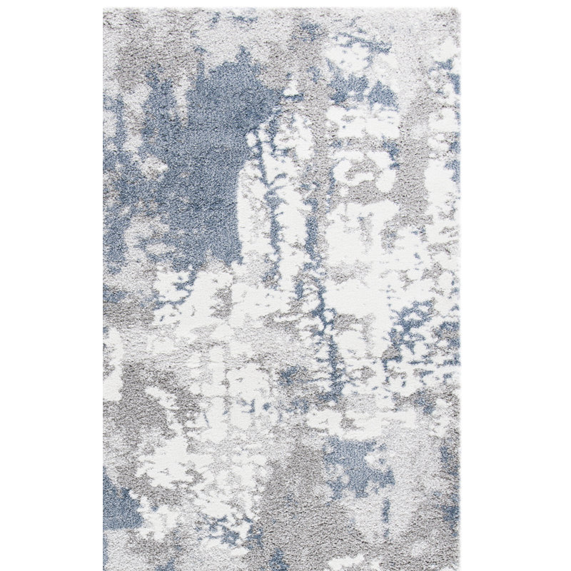 Tapis gris / bleu / blanc Hassen, Carré 4 pi