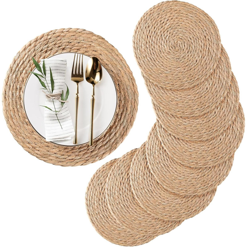 Ensemble de napperons ronds tissés de 4 napperons en jacinthe d'eau naturelle Ensemble de napperons en rotin