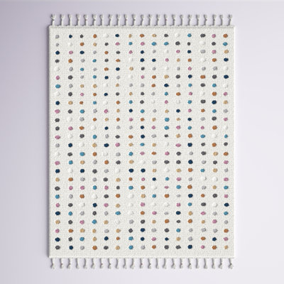 Weishaar Polka Dot Area Rug for Living Room Bedroom Dining Room Nursery, Off White/Ivory