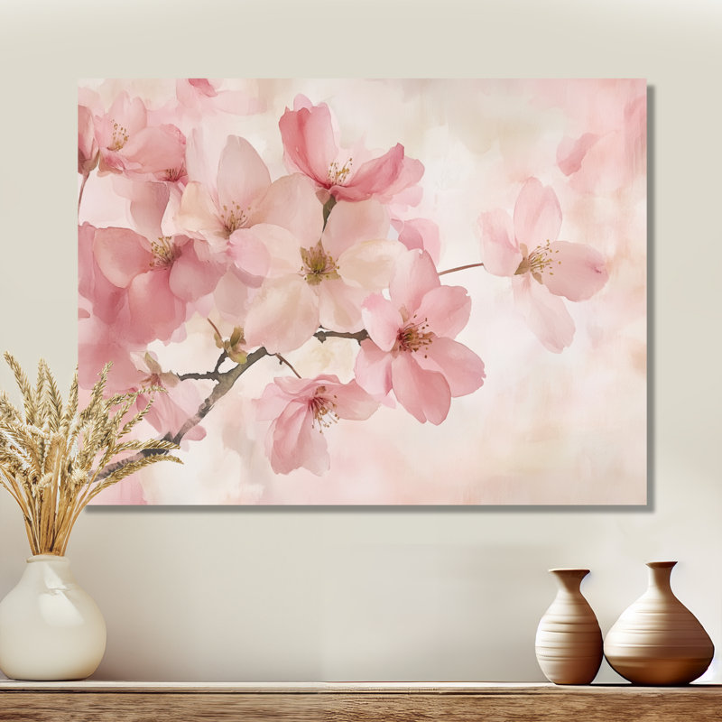 «Spring Cherry Blossom Drift I», impression d'art floral rose, H 12 po x l 20 po, Toile tendue
