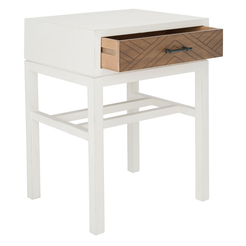 Table de bout en bois massif avec rangement Peters, Blanc/brun