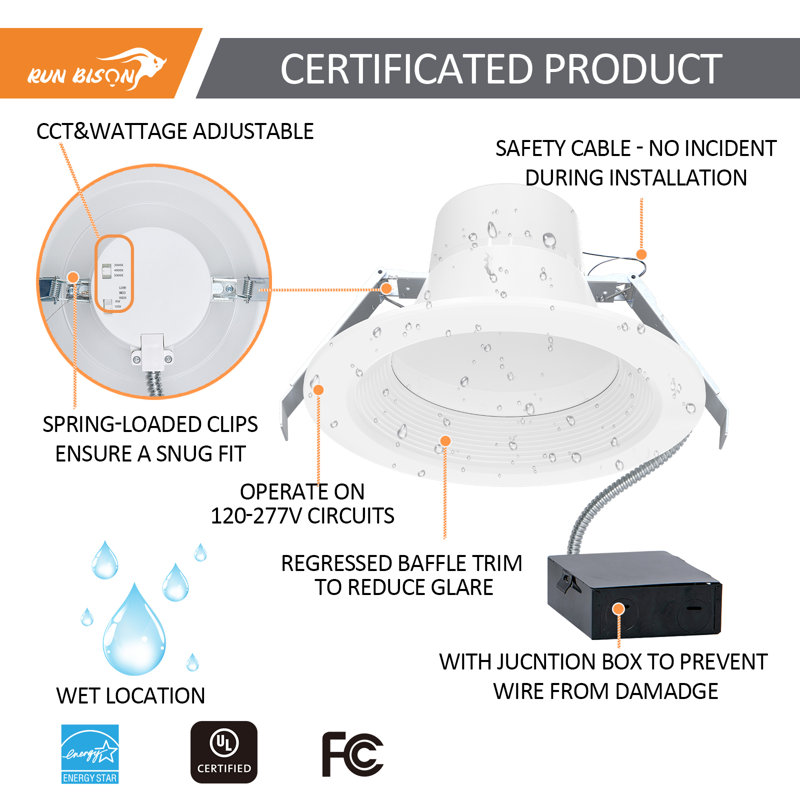 5-Inch White Aluminum LED Recessed Lighting Kit with Adjustable CCT