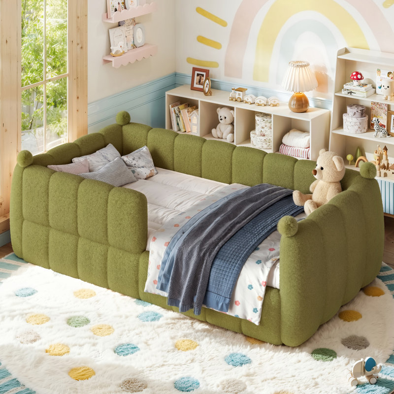 Lit simple tapissier en tissu molletonné Montessori, Twin, Green