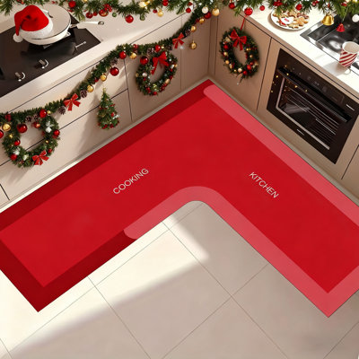 Tapis de coin rouge en forme de L, tapis antidérapant de 47 po x 30 po pour la cuisine