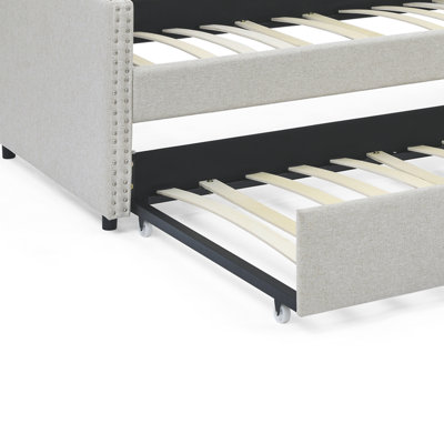Practical Twin Daybed with Trundle with wooden slats and tufted backrest for living room and bedroom by Knlnny Ware