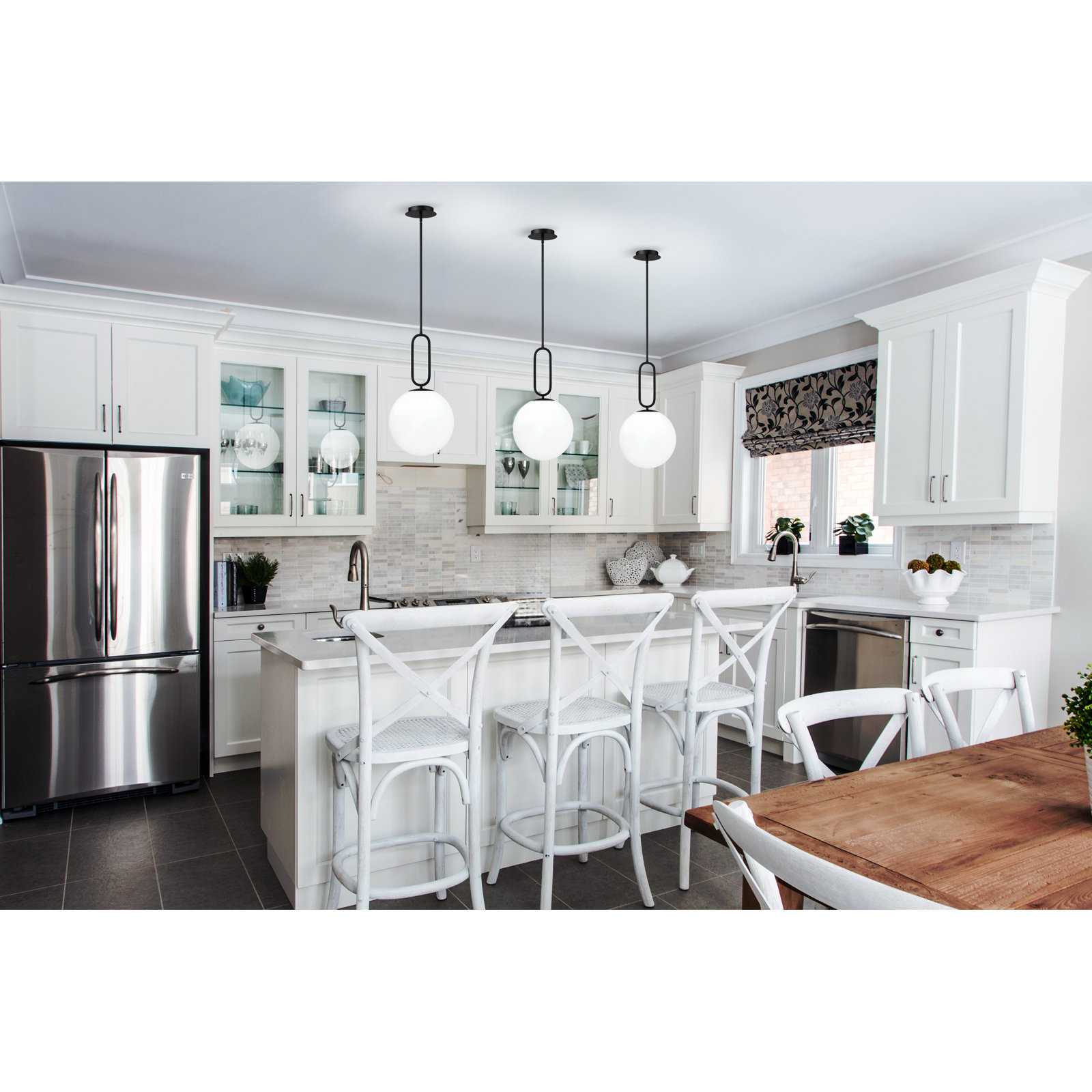 Single Light Glass Dimmable Pendant, Acid Opal/Matte Black, 18.75" H x 9.75" W x 9.75" D