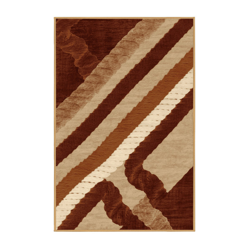 Machine Washable Takengon Battle Ropes Training Modern & Contemporary Geometric Rug in Brown – LightBrown Binding, 2x5